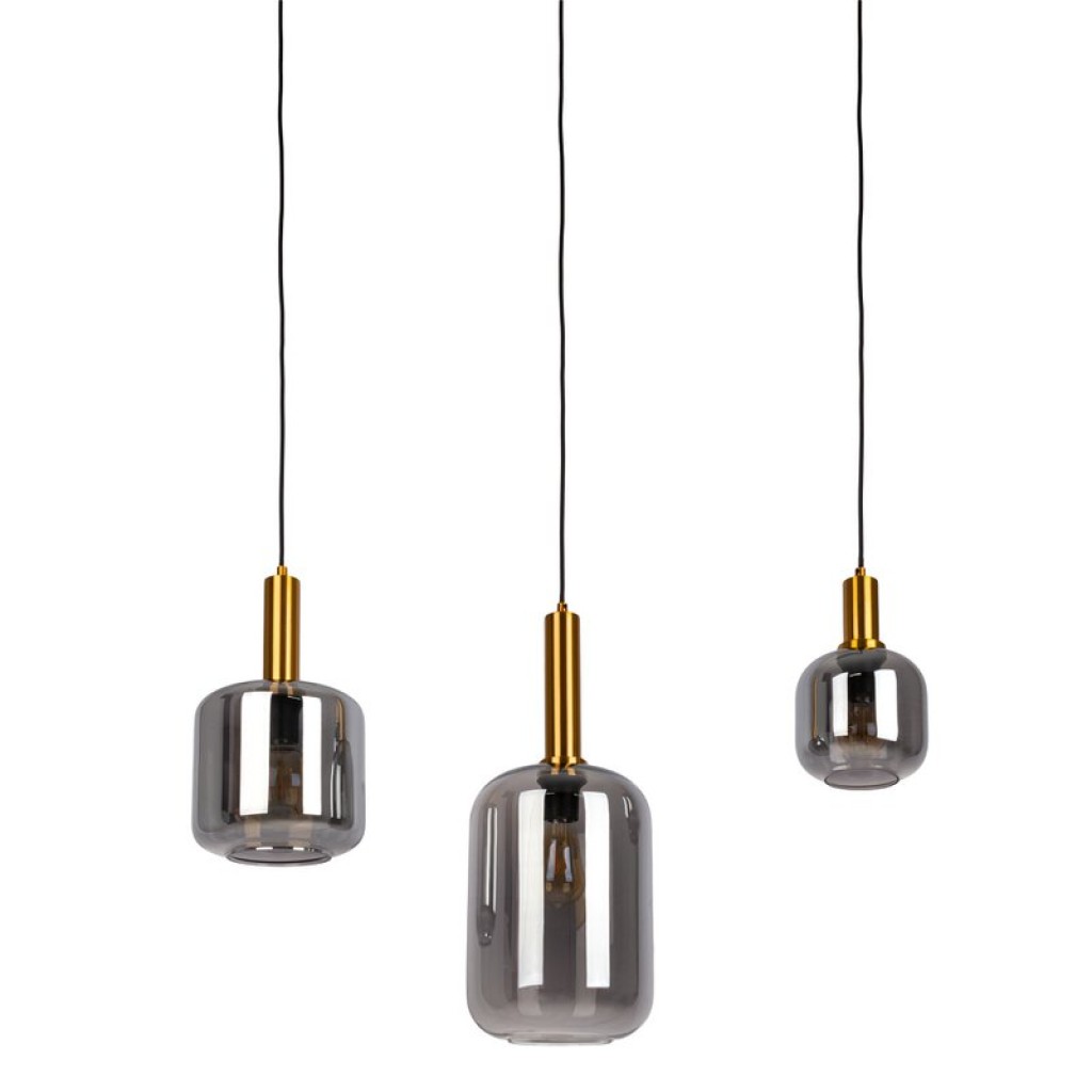 3er Pendelleuchte "FUMO", Pendellampe aus Metall und Glas in Schwarz,, mit E14-Fassung, für Esszimmer, Wohnzimmer, Diele oder Büro, Hängelampe 82 cm lang