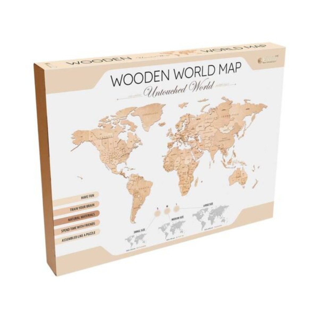 Eco Wood Art (EWA) Houten Wandpuzzel Wereldkaart Untouched World, Size M, 2741, 144x79x1,2cm