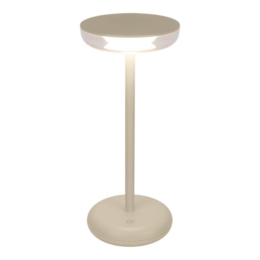 Cordless tablet light "Pasi" for outside and inside, made of metal and plastic in beige, dimmable, with touch and memory function, approx. 26 cm high