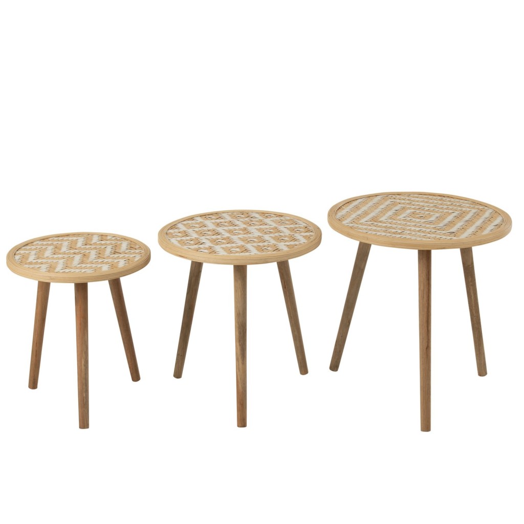 J-Line bijzettafel Patronen - bamboe/hout - naturel/wit