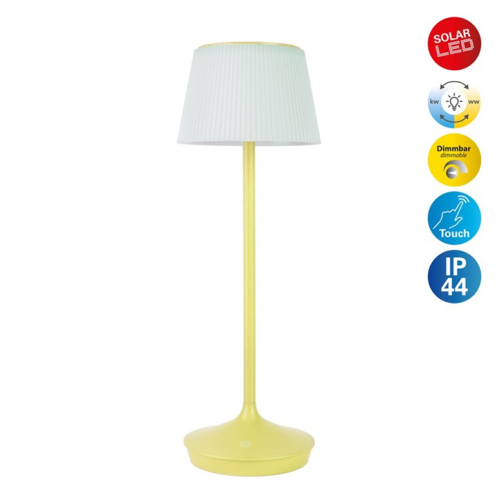 Solar battery lamp "Emmi" 38 cm high, umbrella Ø 13 cm, metal in yellow and white plastic, for the outdoor area, dimmable CCT.