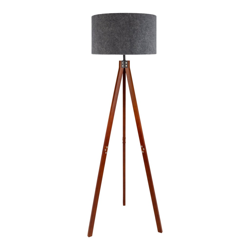Staande lamp "Filco" Ø Ca. 45 cm, 147 cm hoog, gemaakt van hout en plastic in bruin en grijs, voor E27, voor woonkamer, slaapkamer en eetkamer
