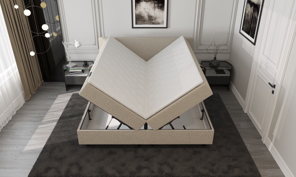 Mörgenn Opberg Boxspring Bouclé Beige 180x200