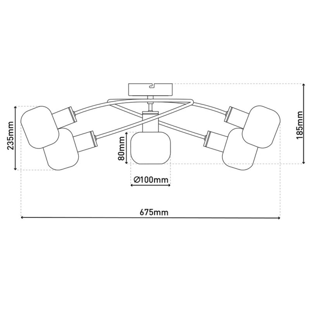 5er Spot/Deckenleuchte "LIBBY" Messing, klassische Deckenlampe aus messingfarbenem Metall und getöntem Glas in Amber, mit E14-Fassung, für Esszimmer, Wohnzimmer, Diele oder Büro, 65,5 cm lang