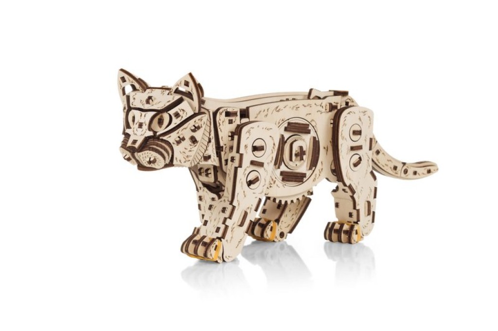 DIY 3D Mechanical Wooden Puzzle, Kitten, Eco Wood Art, 3830, 35.1X8.4X14.5