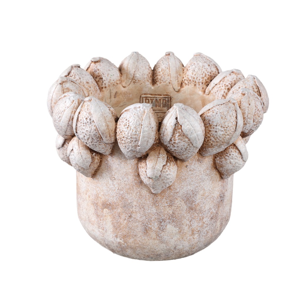 Latesha Cream Round Cement Pot With Lemons L