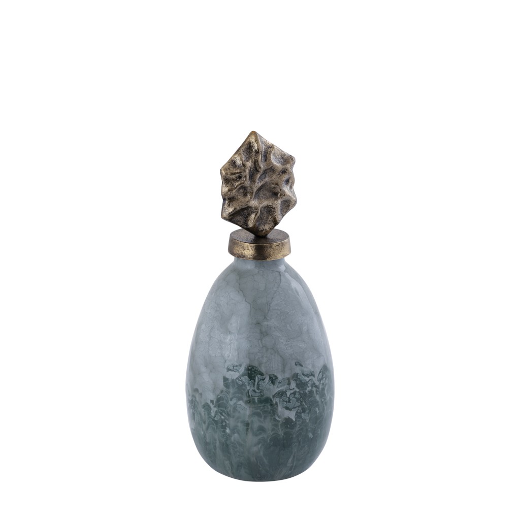 Cherisee Green Glass Statue Brass Lid Low