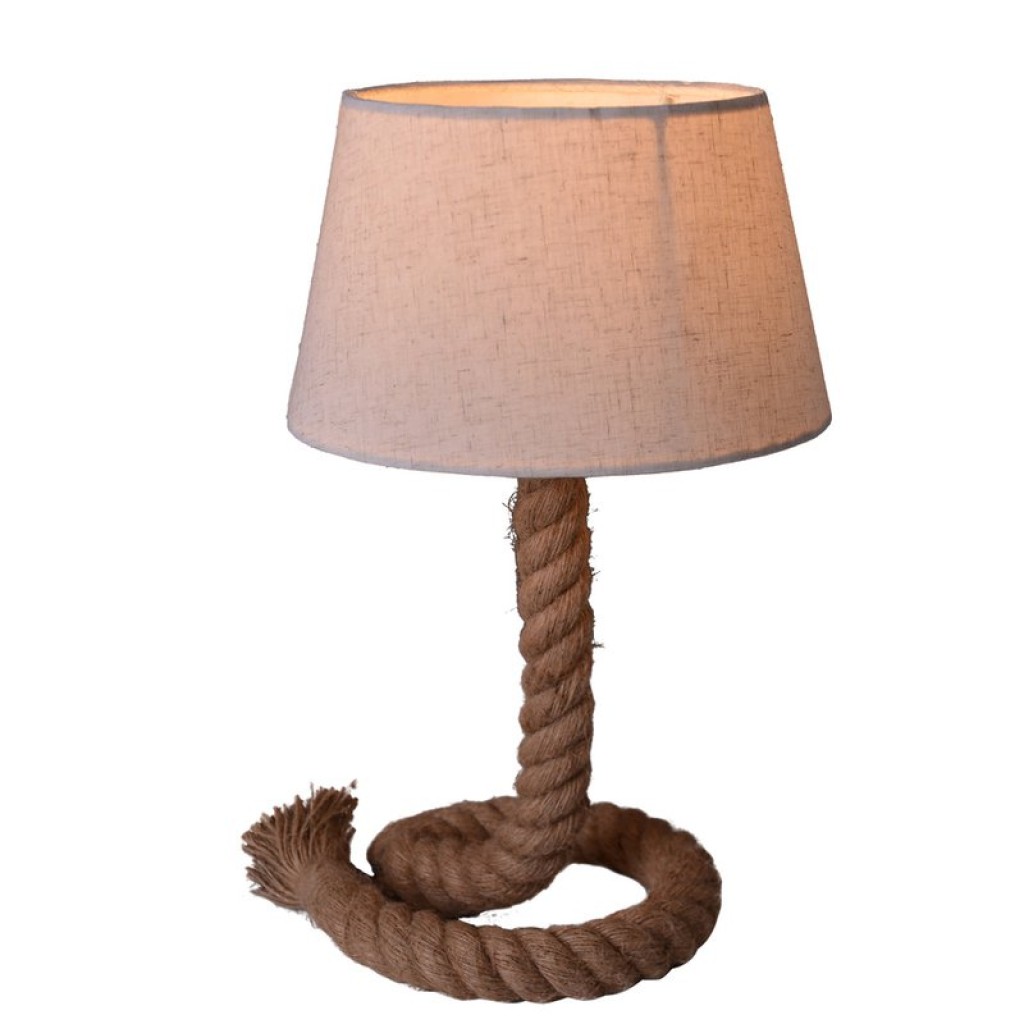 Table lamp with text blower "Rope", table lamp made of metal, plastic, jute and textile in white, with E14 version, for living rooms, hallway or office, 40 cm high