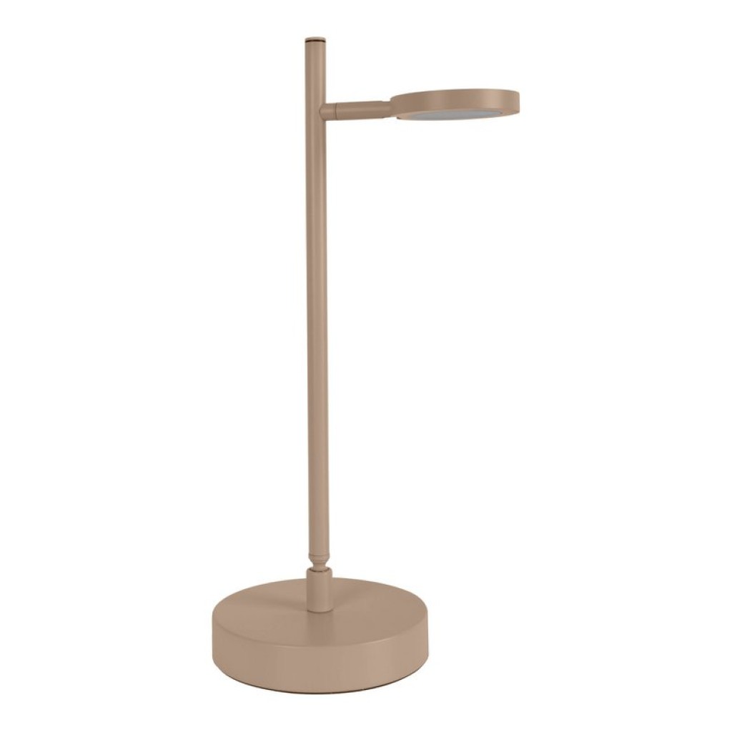 LED cordless table light "Lupa", 45 cm high, made of lacquered aluminum (Frosted almonds, pantone 481 C) and white plastic, LED integrated, dimmable, touch sensor.