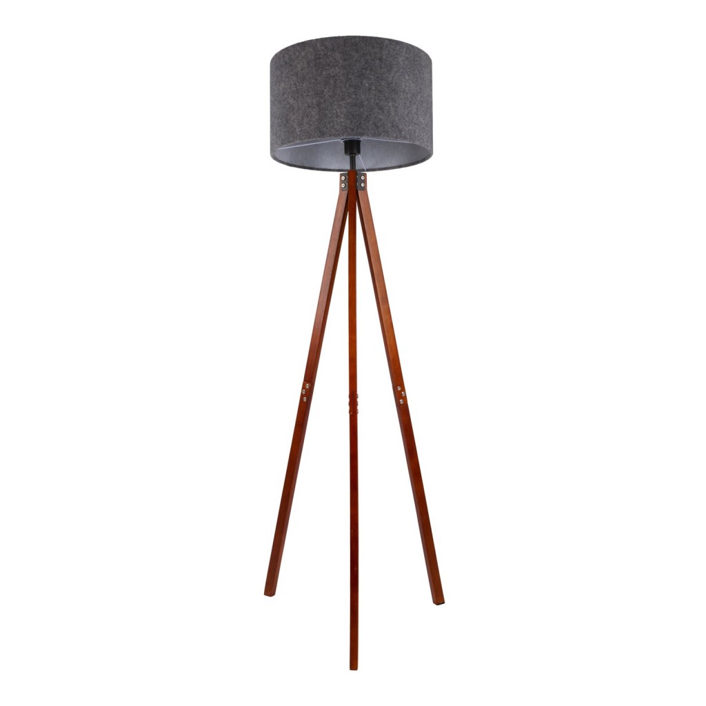 Staande lamp "Filco" Ø Ca. 45 cm, 147 cm hoog, gemaakt van hout en plastic in bruin en grijs, voor E27, voor woonkamer, slaapkamer en eetkamer