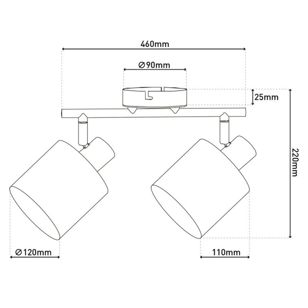 2-seater wall and ceiling lamp "Maron" made of metal-satin-matt with fabric umbrellas in brown, with E14 socket, lamp for living room, dining room, hallway and office, 46 x 12 cm