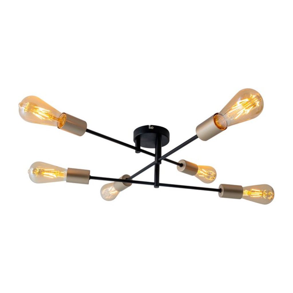 Ceiling light "Modo" 6-flame made of metal in black, versions gold, E27 socket, ceiling lamp for living room, dining room, kitchen, hallway, hallway or office with a Øvon 54.5 cm