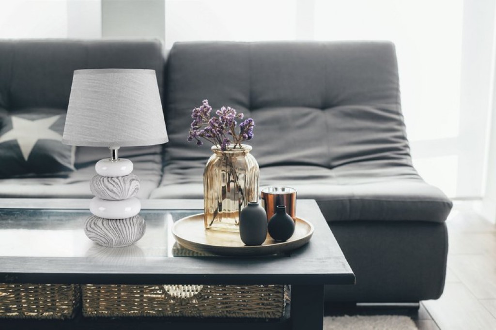 Ceramic table lamp "Stoney", modern., Ceramic table lamp in gray, with E14 socket, table lamp for dining room, living room, hallway or office, or as a bedside lamp, 31 cm high