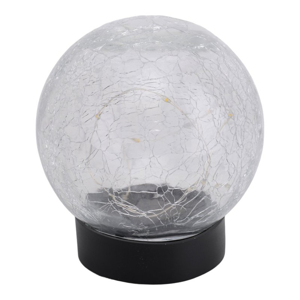 3 Set LED solar table lamp/ground skewer "Crackle" Ø 12cm, for outside, table lamp-plastic and glass, white, with integrated LED