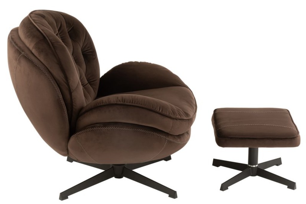J-Line sofa Relax -+ footstool - metal/textile - dark brown