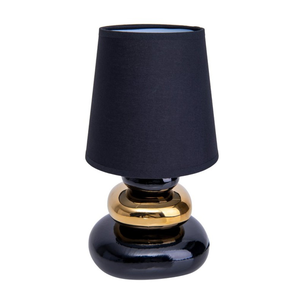 Keramik Tischleuchte "STONEY", Tischlampe aus Keramik und Textil in Schwarz,-Gold, mit E14-Fassung, Tischlampe für Esszimmer, Wohnzimmer, Diele oder Büro, oder als Nachttischlampe, 31 cm hoch