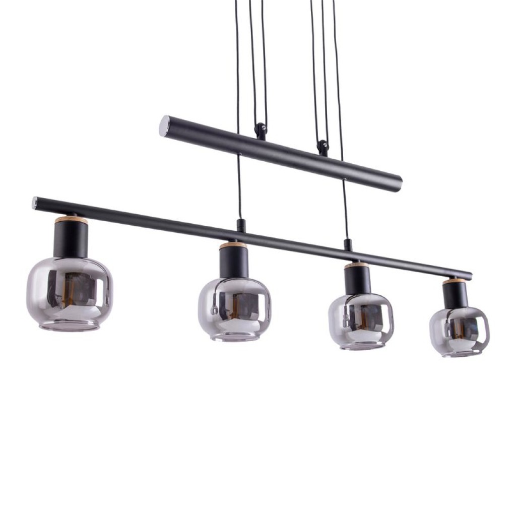 4 pendant lamp "fumoso", pendant lamp height adjustable made of metal and smoke glass in black, with E14 socket, for dining room, living room, hallway or office, 78 x 10 cm