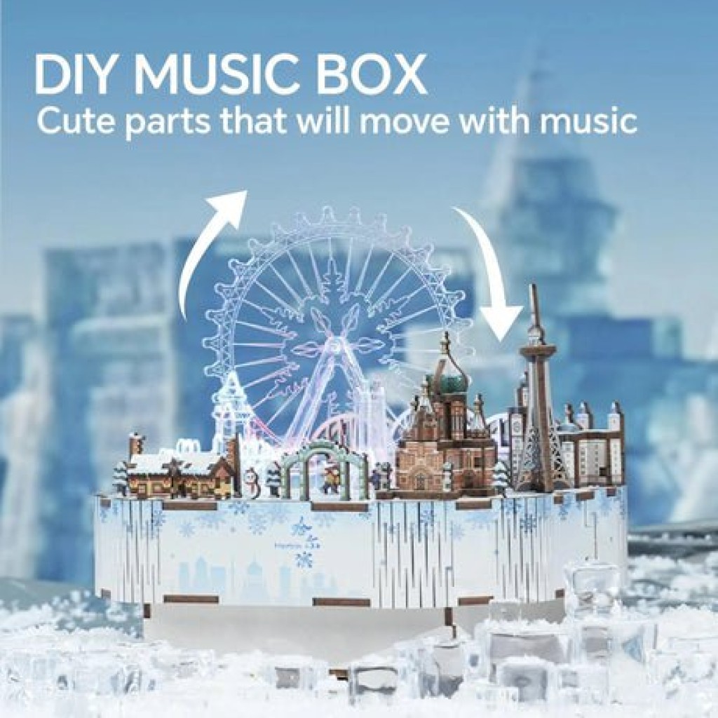 Tonecheer, Muziekdoosje, DIY 3D Houten Puzzel, Snow World, TQ071, 14x16x15,7cm