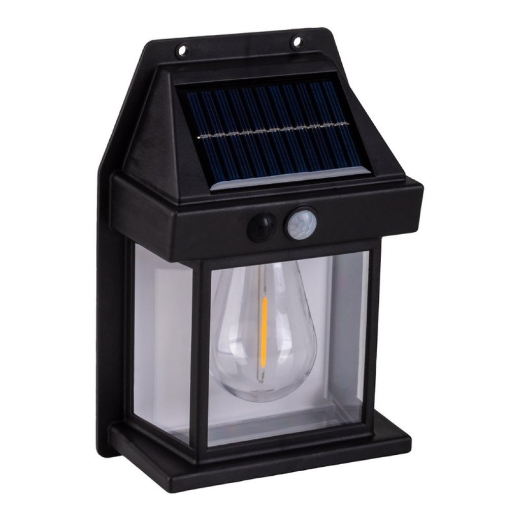 2 Set solar wall lamp "Mira" approx. 17 cm high, made of black weatherproof plastic, integrated LED in warm white, including motion detector and twilight sensor