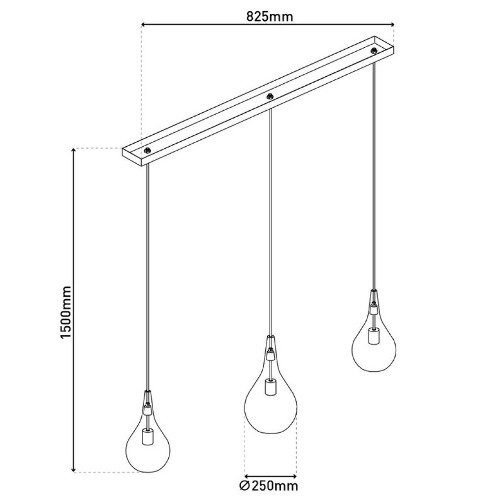 3-be pendant light "Gota", retro classic pendant lamp made of black smoke glass with E27 frames, 88 cm long, 150 high, ideal for dining room, living room and kitchen.