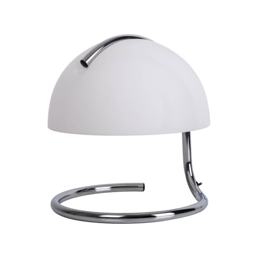 Table lamp "Burano" white, approx. 25 cm high, Ø 23.5 cm, made of chrome -colored metal and black glass, E27.