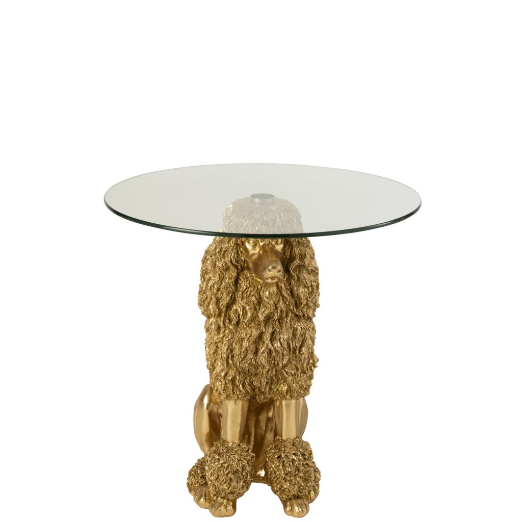 J-Line Bijzettafel Poedel Rond Polyresin Goudkleurig