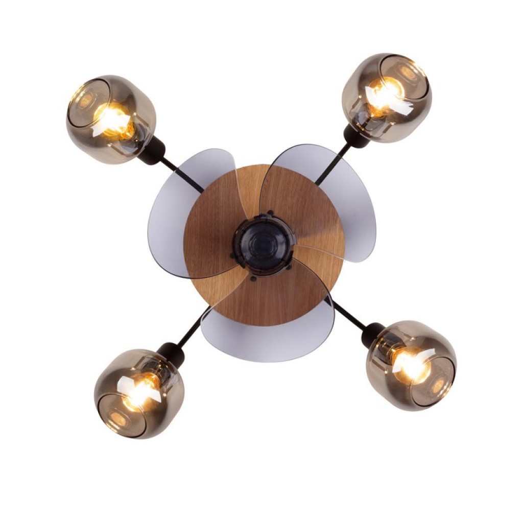 Ceiling lamp including fan "Fumoso", in black, brown and nature, for E27, Ø 51 cm