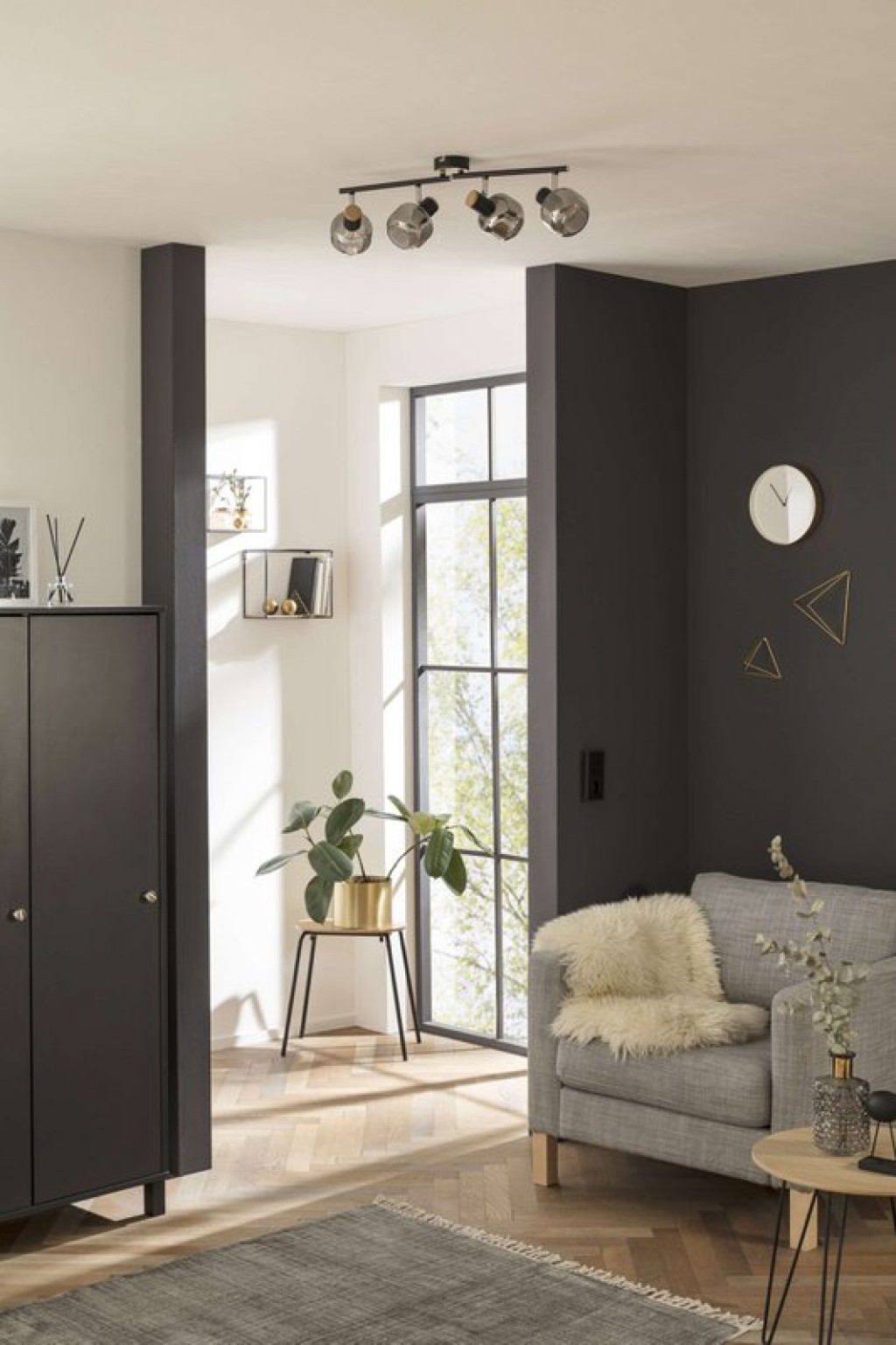 4er Spot Deckenleuchte "FUMOSO", Deckenlampe aus Metall und Rauchglas in Schwarz,, mit E14-Fassung, für Esszimmer, Wohnzimmer, Diele oder Büro, 80 x 20 cm