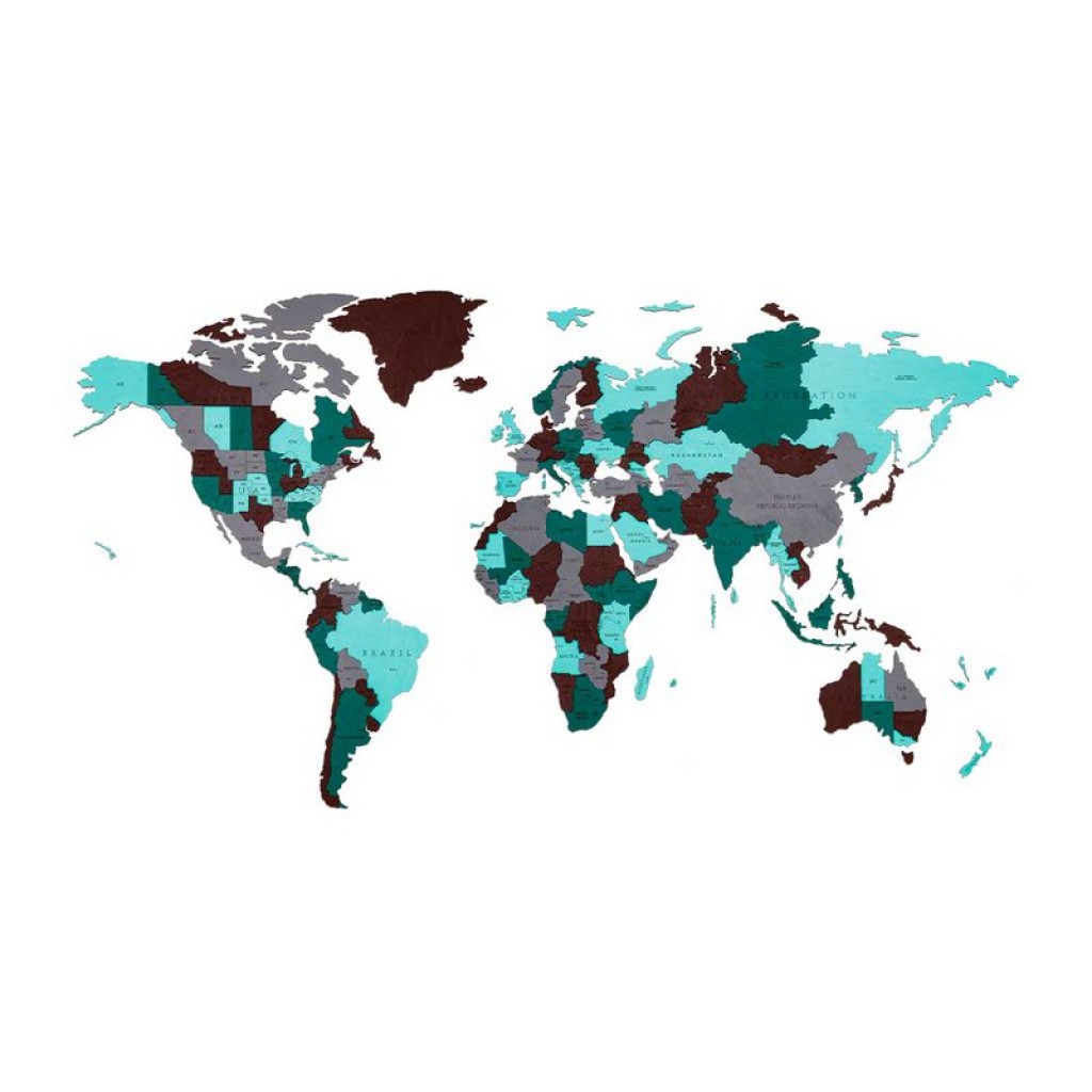 Eco Wood Art | Wooden Wall Puzzle World Map Emerald Planet