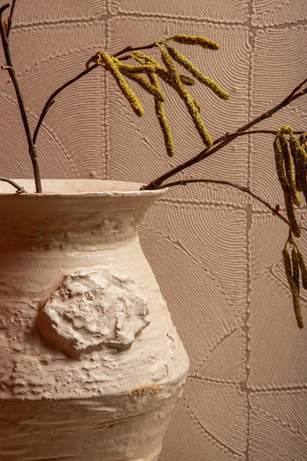 Leandra Beige Round Ceramic Jar Rough Structure M