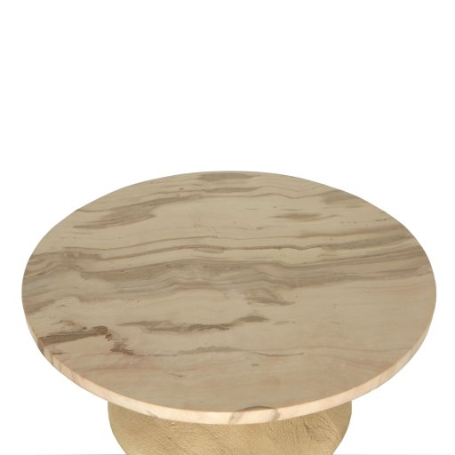 Callain Natural Mango Wood Side Table Marble Rnd L