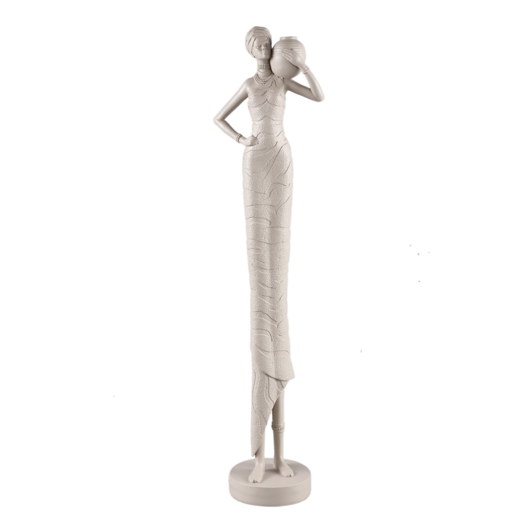 Rafah Clay Poly Woman Statue Holding Pot Shoulder
