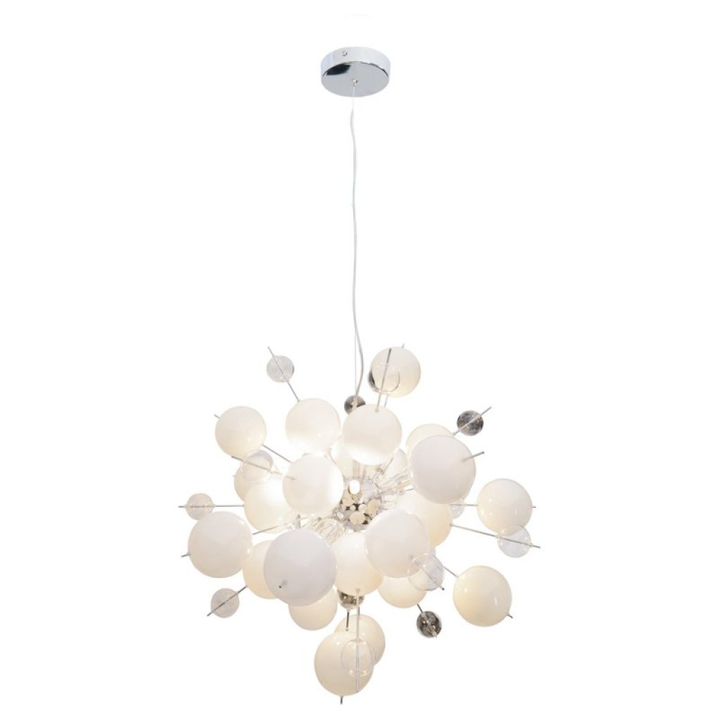 Pendant lamp "explosion" white made of metal and glass, G9 versions, for dining room, living room, hallway or office, hanging lamp Øca 65 cm