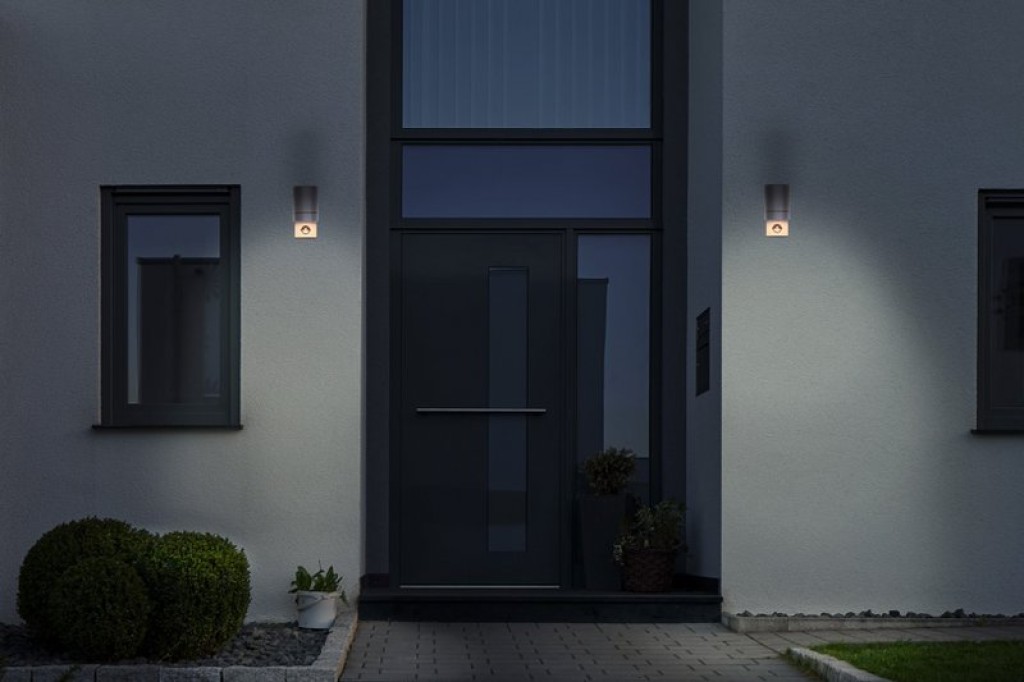 Outside wall lamp "Romb" with motion detector, anthracite -colored aluminum, timer, changeable lamp, 7 x 12.5 x 16.4 cm