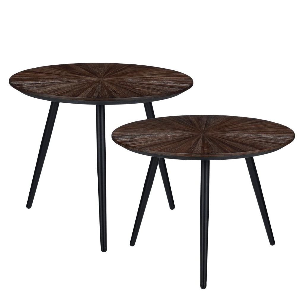 Dane Bijzettafel - Set van 2 - H44 x Ø54 cm - Gerecycled Hout - Bruin