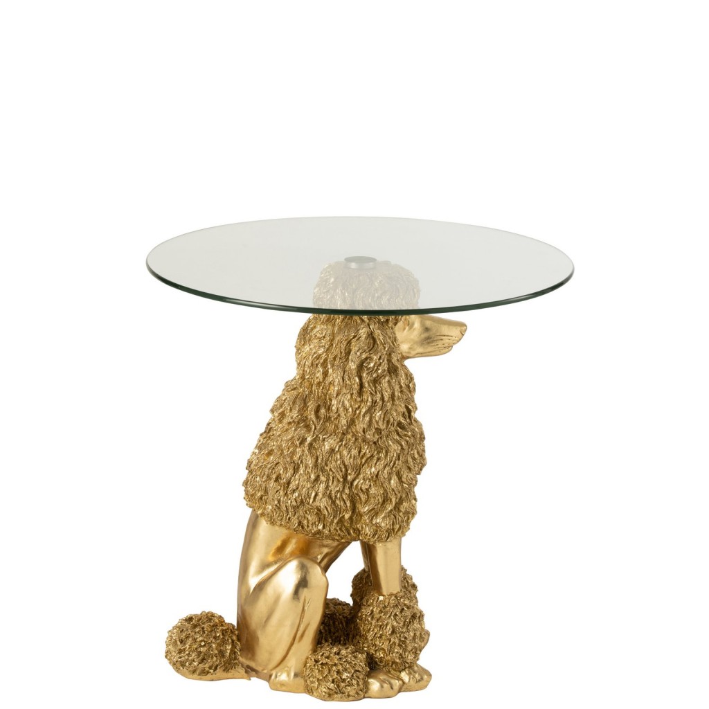 J-Line Bijzettafel Poedel Rond Polyresin Goudkleurig