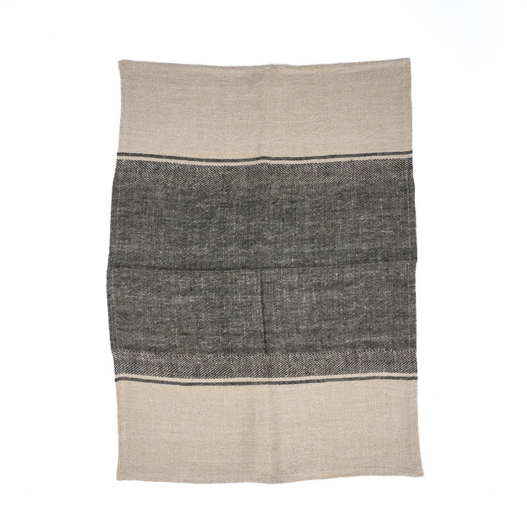 The Linen Moody Keukenhanddoek - Naturel Zwart - 50x70
