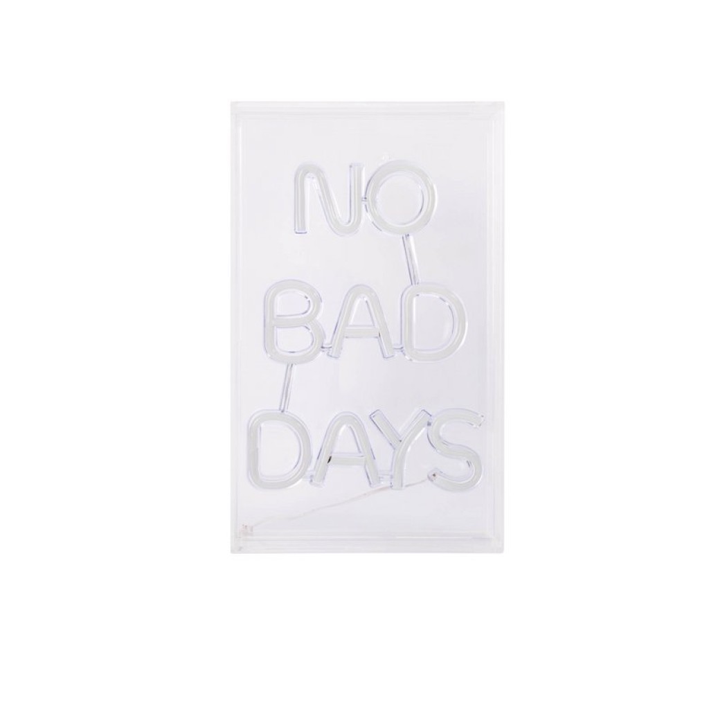 LED font light "No Bad Days" decoration for inside 30 x 18 cm, in blue and magenta-red
