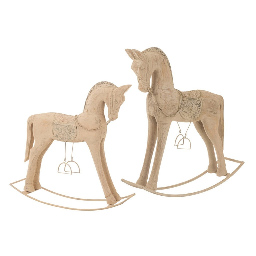 J-Line decoratie Schommelpaard - hout/metaal - naturel - L