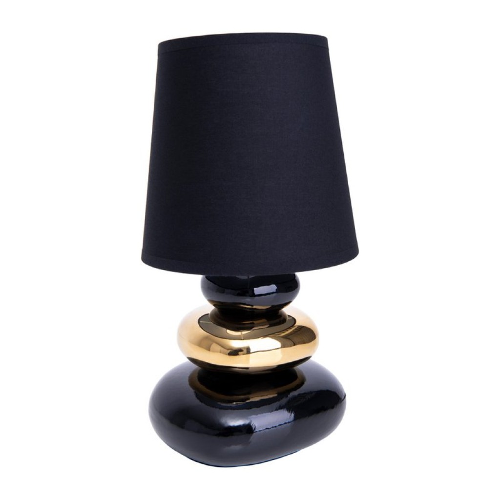 Keramik Tischleuchte "STONEY", Tischlampe aus Keramik und Textil in Schwarz,-Gold, mit E14-Fassung, Tischlampe für Esszimmer, Wohnzimmer, Diele oder Büro, oder als Nachttischlampe, 31 cm hoch