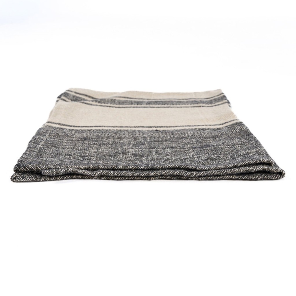 The Linen Smudge Keukenhanddoek - Naturel Zwart - 50x70