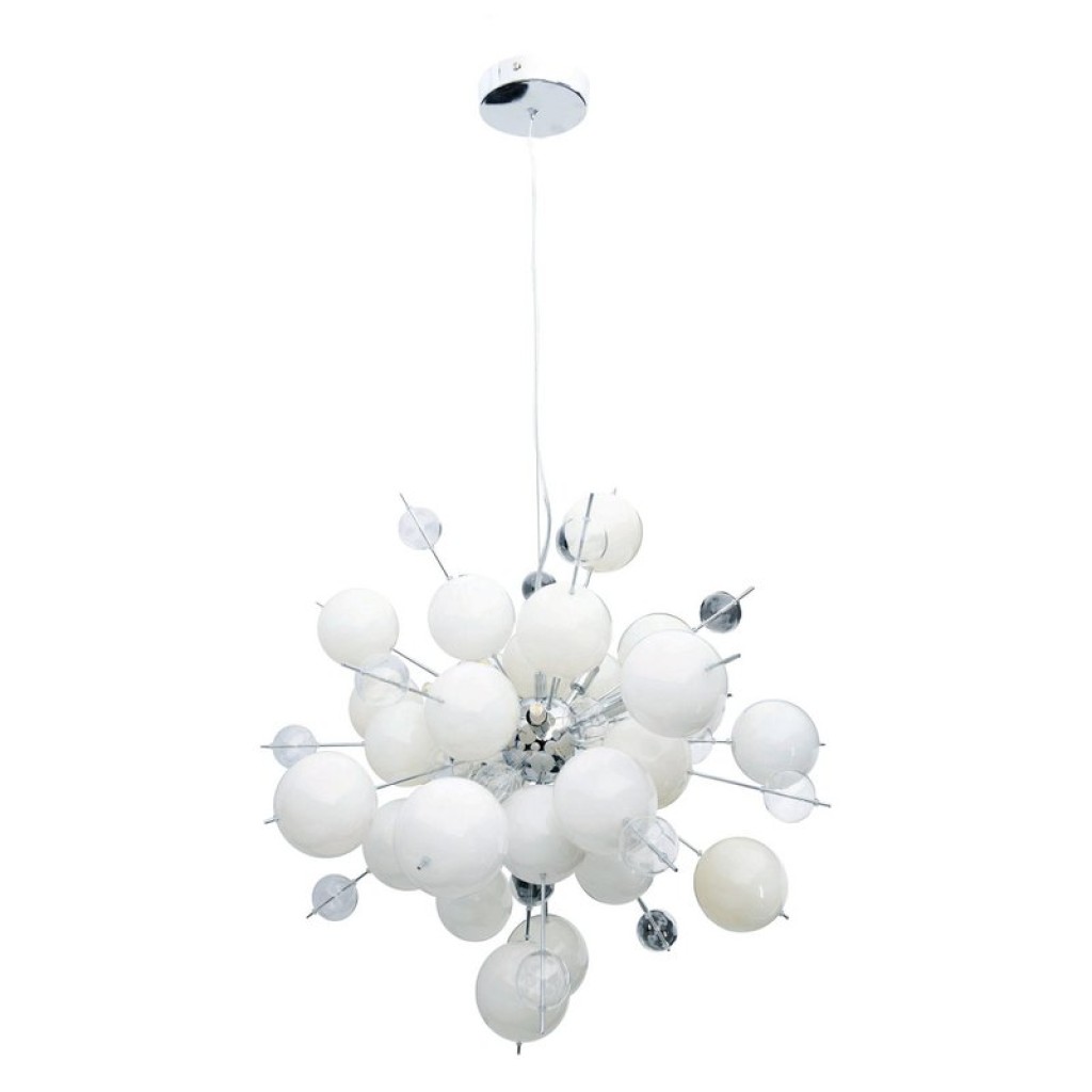 Pendant lamp "explosion" white made of metal and glass, G9 versions, for dining room, living room, hallway or office, hanging lamp Øca 65 cm