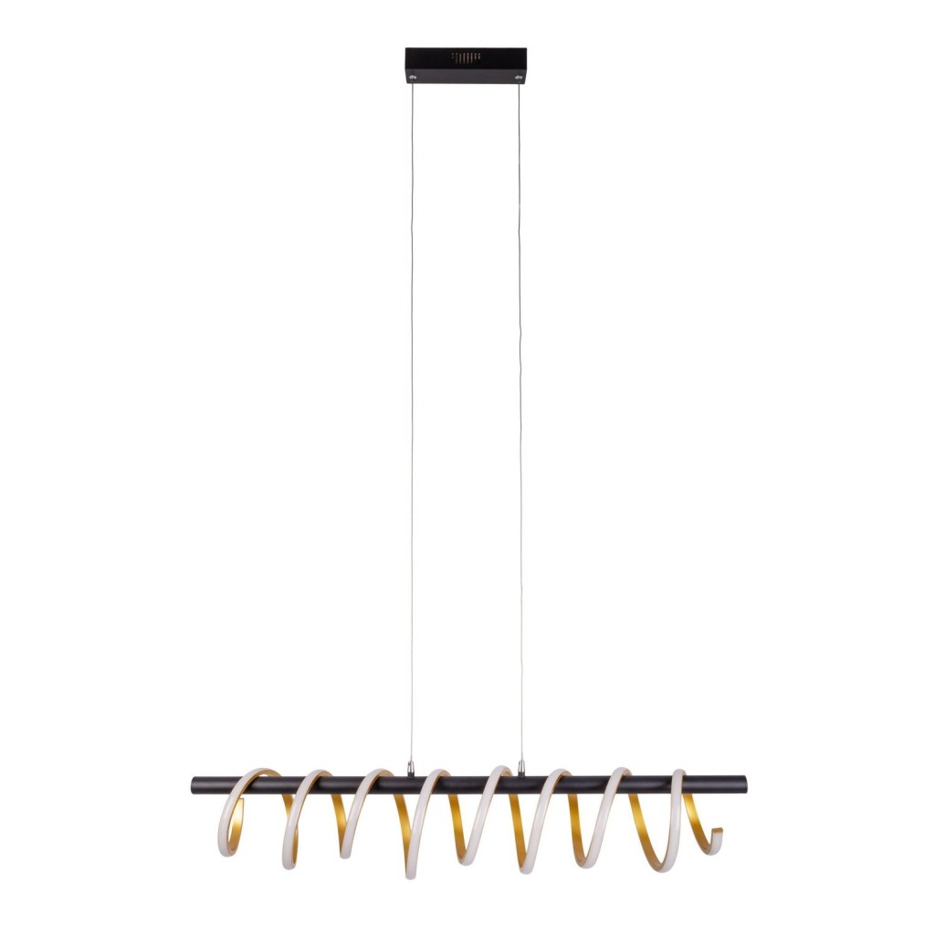 LED -hanglamp "Belleza", moderne metalen hanglamp en plastic zwart, goud en wit, met stevig ingebouwde LED's, 100 cm lang. De ideale verlichting voor woonkamer, eetkamer of keuken.