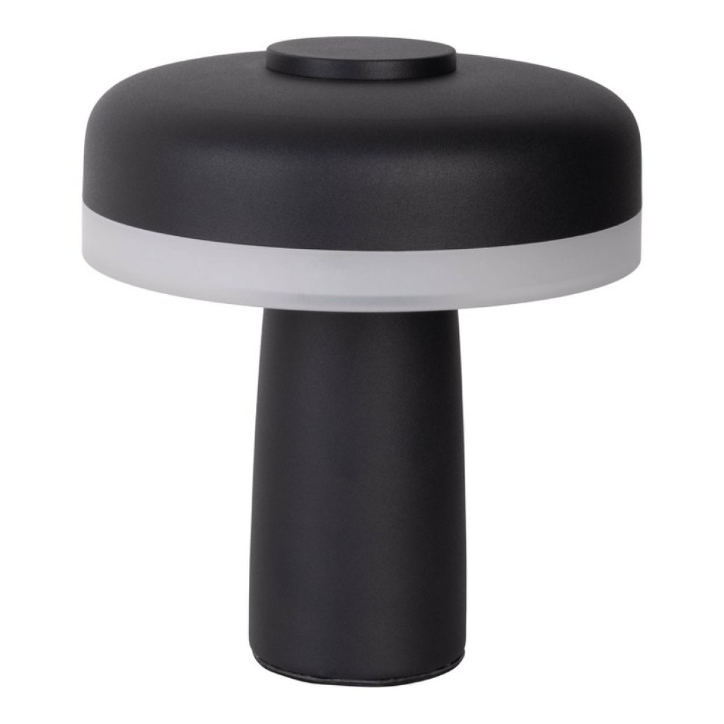 Cordless tablet light "Pilu", 16.5 cm high, above Ø of 15 cm, metal in black, white plastic, integrated LEDs, 280 lumens, dimmable by touch sensor, warm white