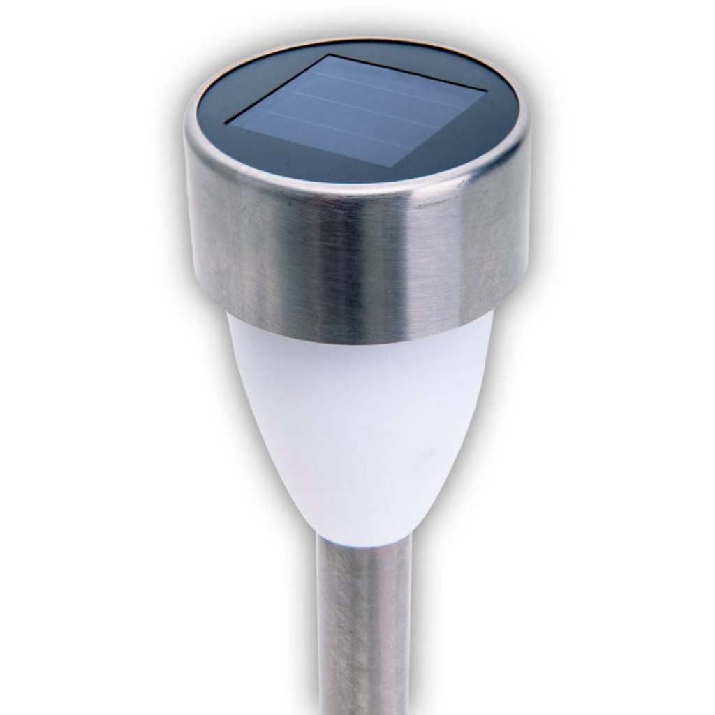 6 Set LED solar outer light with earth skewer made of stainless steel-colored metal and plastic, with integrated LED