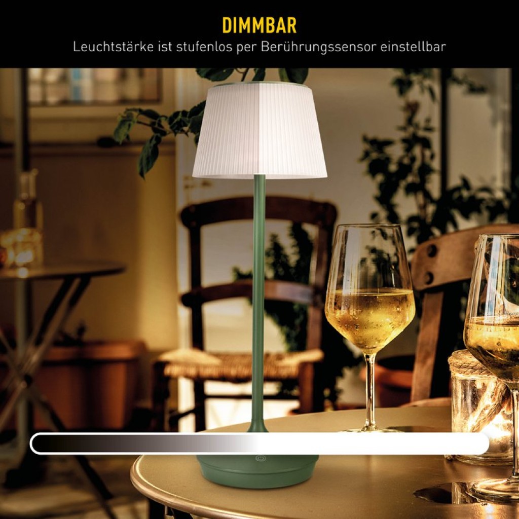LED Leuchte "EMMI" für Außen und Innen, Tischlampe aus Metall und Kunststoff, mit fest verbauten LEDs, LED Tischlampe für Balkon, Terrasse, Garten, Wohnzimmer, Wintergarten, ca. 38 cm hoch