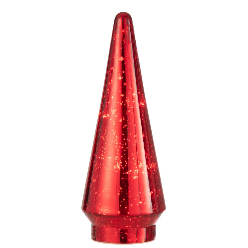 J-Line decoratie Kerstboom - glas - rood - large - LED lichtjes