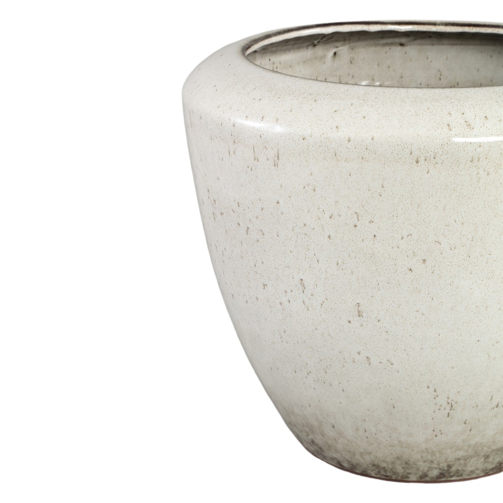 Kyleigh Beige Round Ceramic Pot Smooth Low L