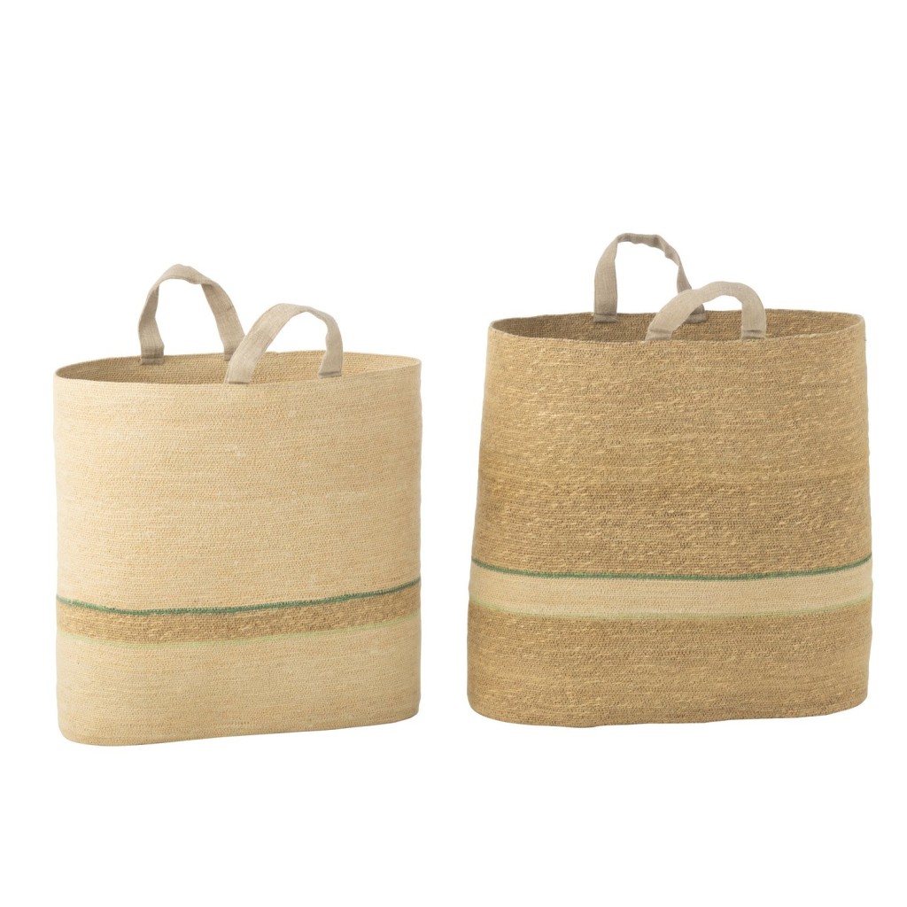 J-Line Set Van 2 Mand Strepen+Handvat Naturel/Groen