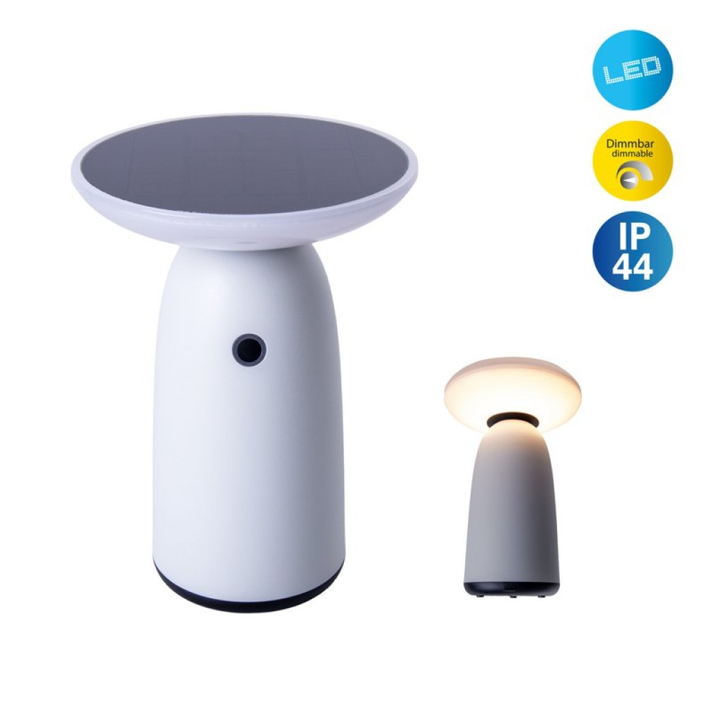 LED Solarleuchte "Ada" weiß für Außen LED Tischlampe aus Metall und Kunststoff, mit fest verbauten LEDs, Solarlampe 22,5 x 16 cm